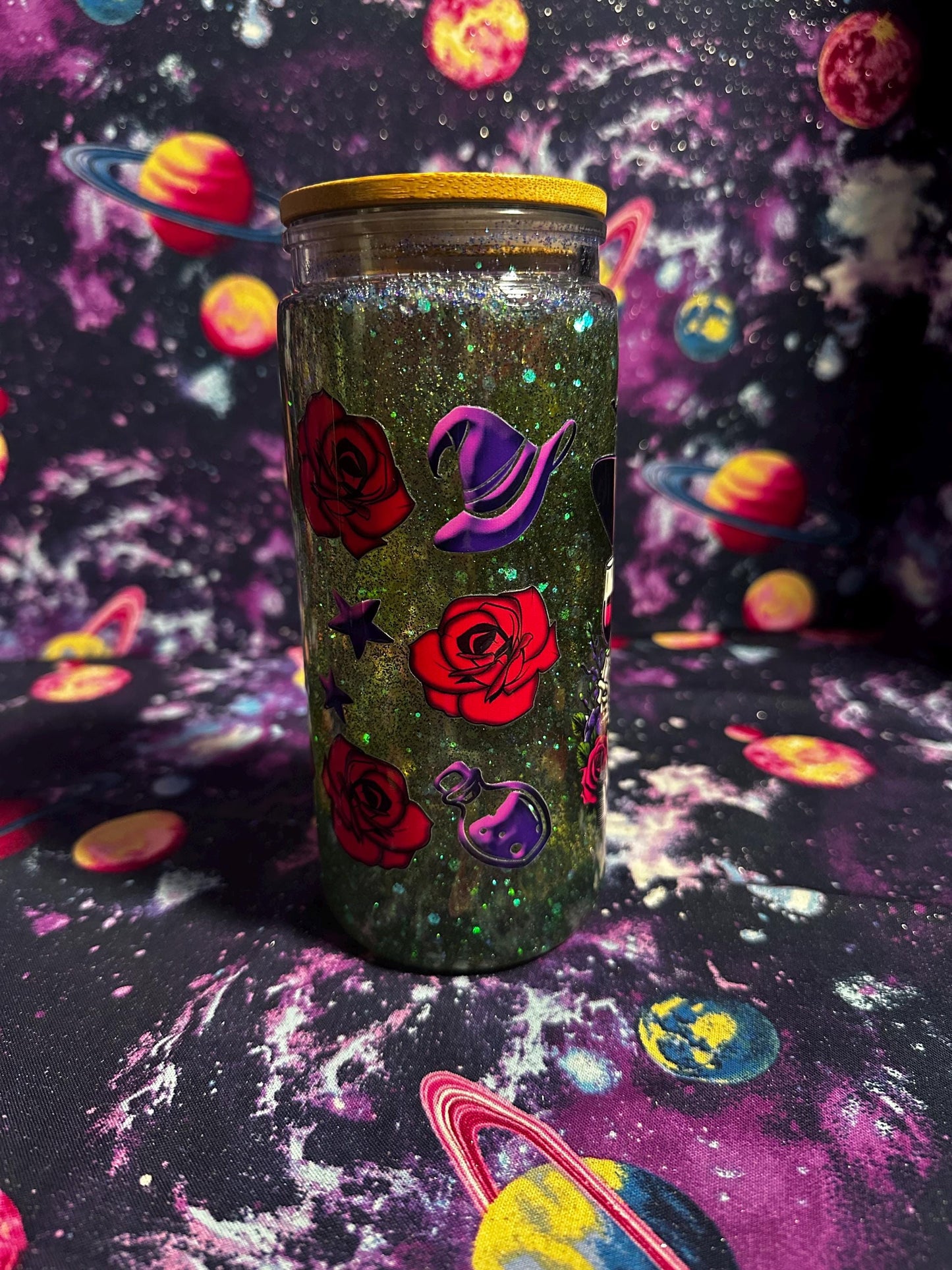Witch Way to the Wine Tumbler | Witchy Snowglobe Cup | Halloween Gift | Spooky Cute Glitter Cup | Dye & Design