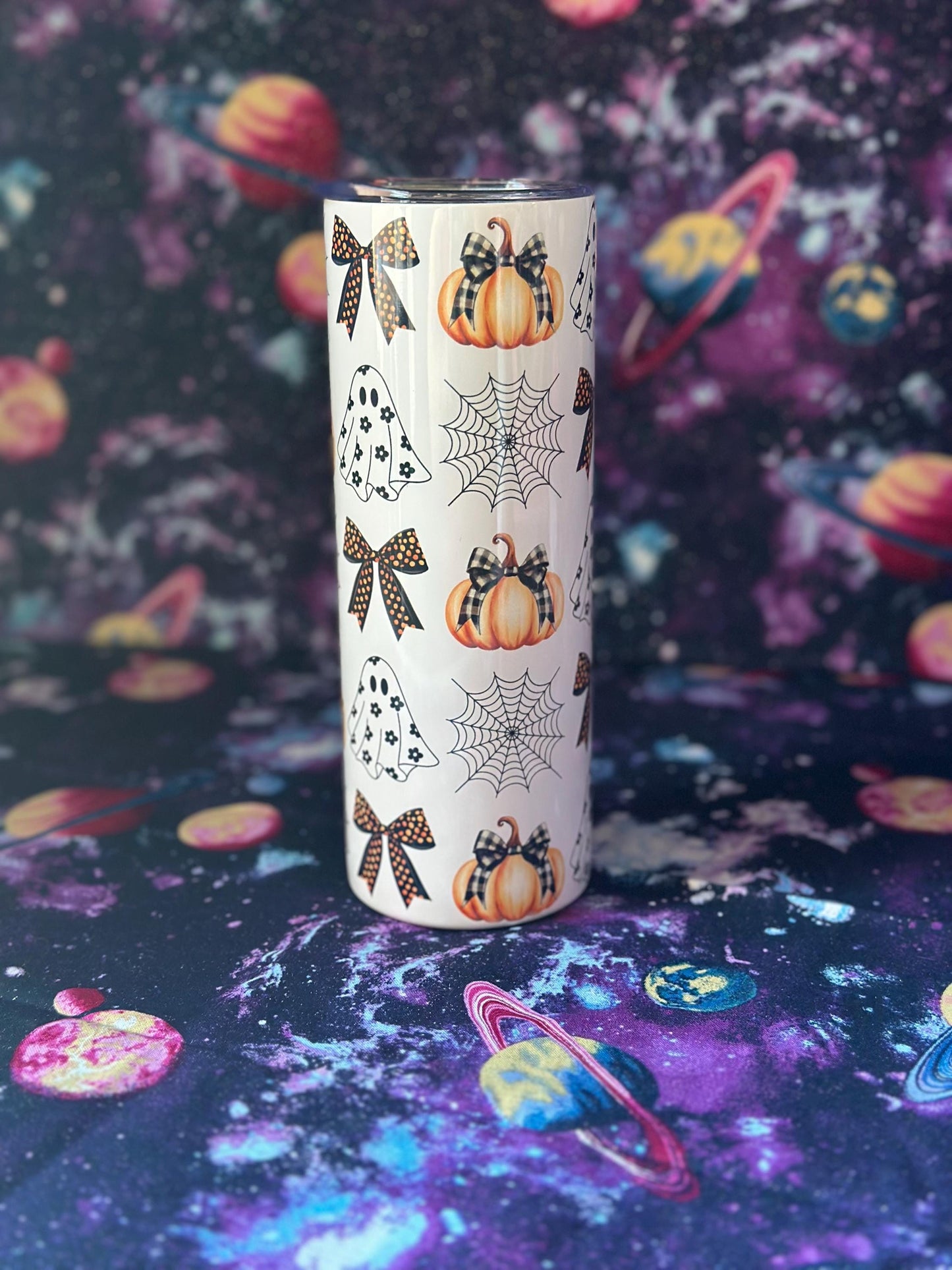 Pumpkins and Ghosts with Bows Tumbler