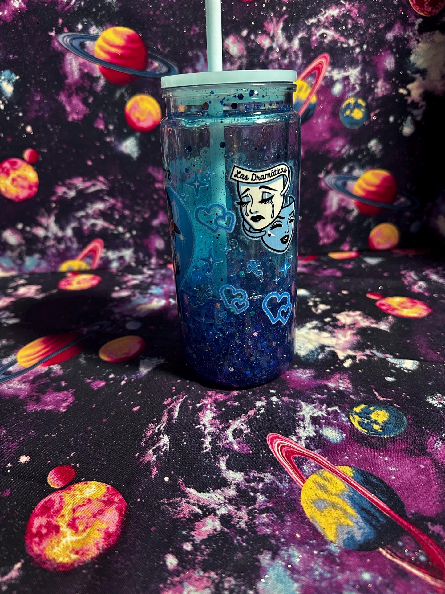 Forever Mine Las Dramáticas Cup | Galaxy Glitter Snowglobe Tumbler | Custom Handmade Cup | Romantic Gift | Dye & Design