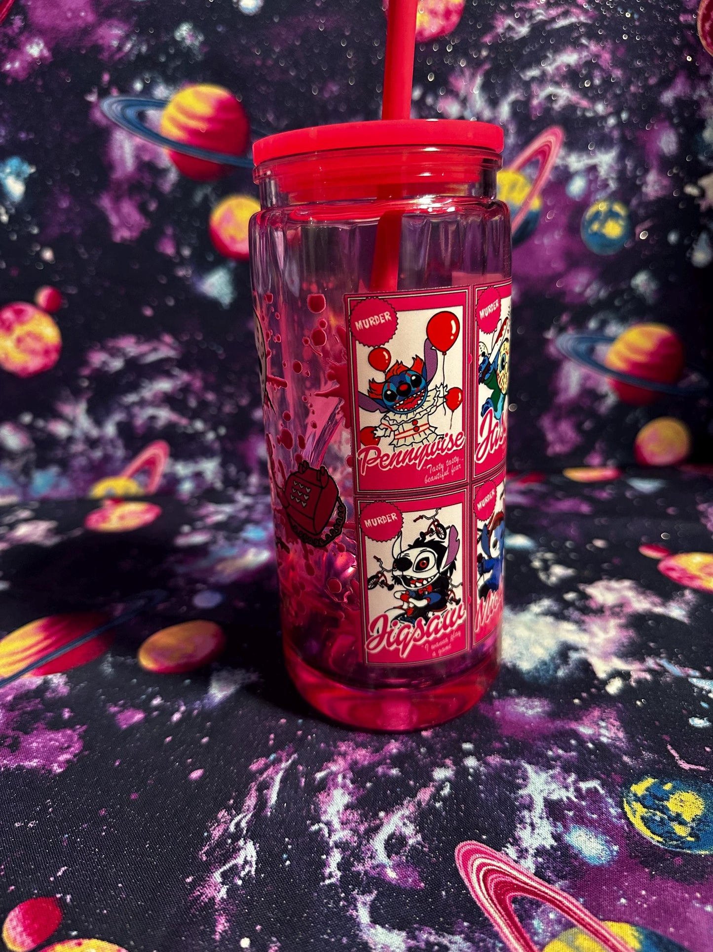 Horror Stitch Cup | Killer Cute Snowglobe Tumbler | Jason Freddy Ghostface Inspired Cup | Horror Gift | Dye & Design