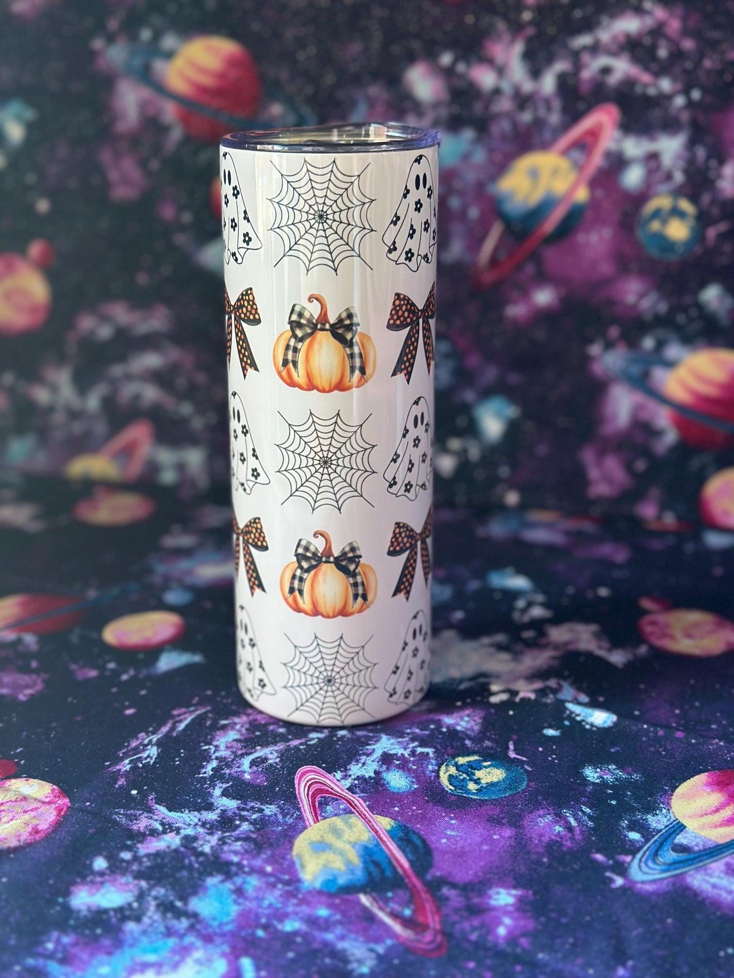 Pumpkins and Ghosts with Bows Tumbler