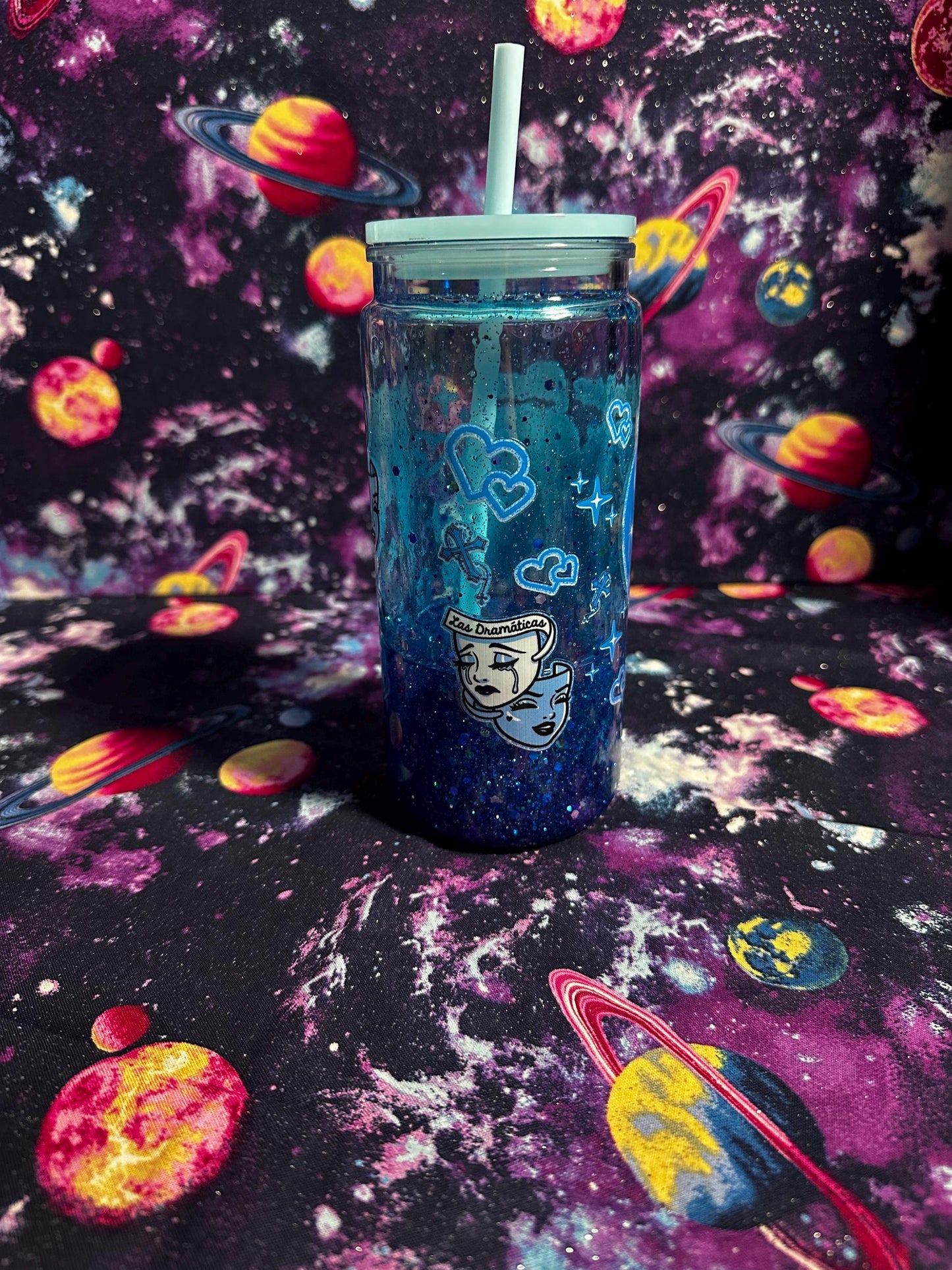 Forever Mine Las Dramáticas Cup | Galaxy Glitter Snowglobe Tumbler | Custom Handmade Cup | Romantic Gift | Dye & Design