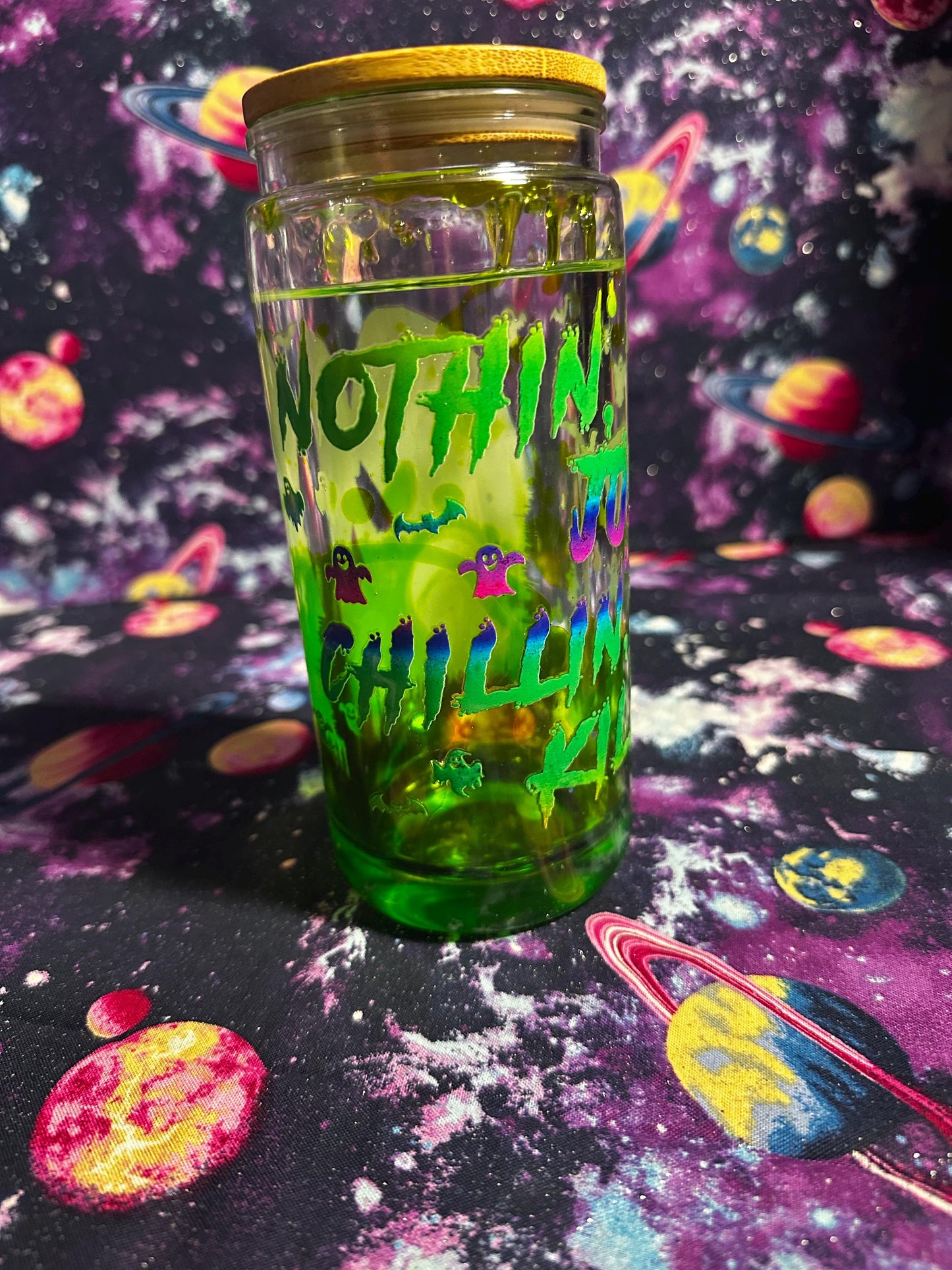Ghostface Just Chillin and Killin Cup | Horror Movie Snowglobe Tumbler | Neon Green Glitter Cup | Handmade