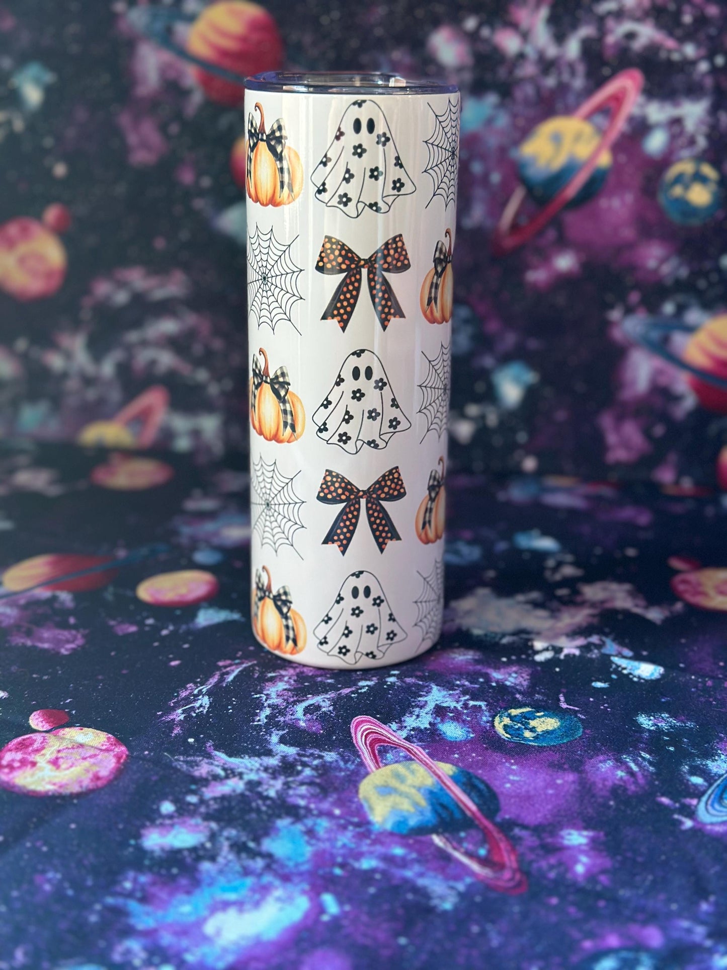 Pumpkins and Ghosts with Bows Tumbler