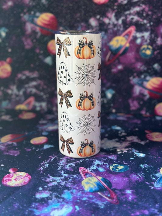 Pumpkins and Ghosts with Bows Tumbler