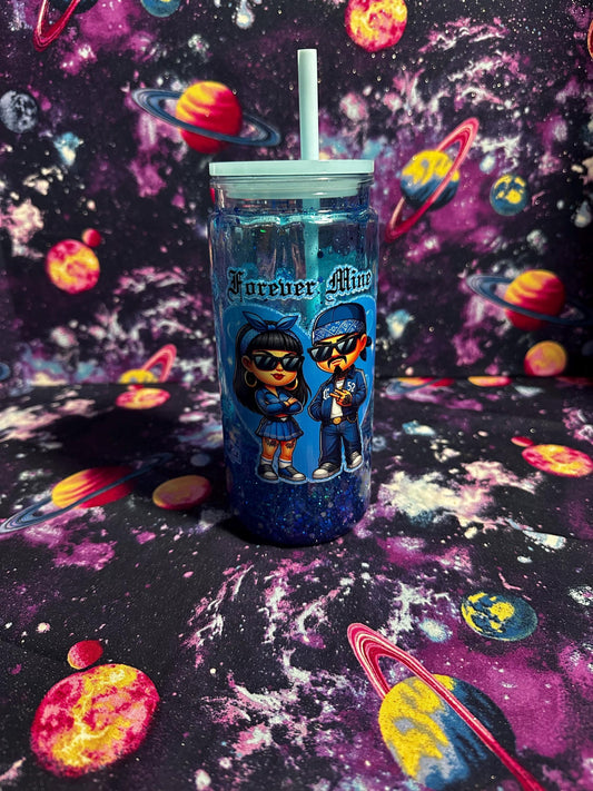 Forever Mine Las Dramáticas Cup | Galaxy Glitter Snowglobe Tumbler | Custom Handmade Cup | Romantic Gift | Dye & Design