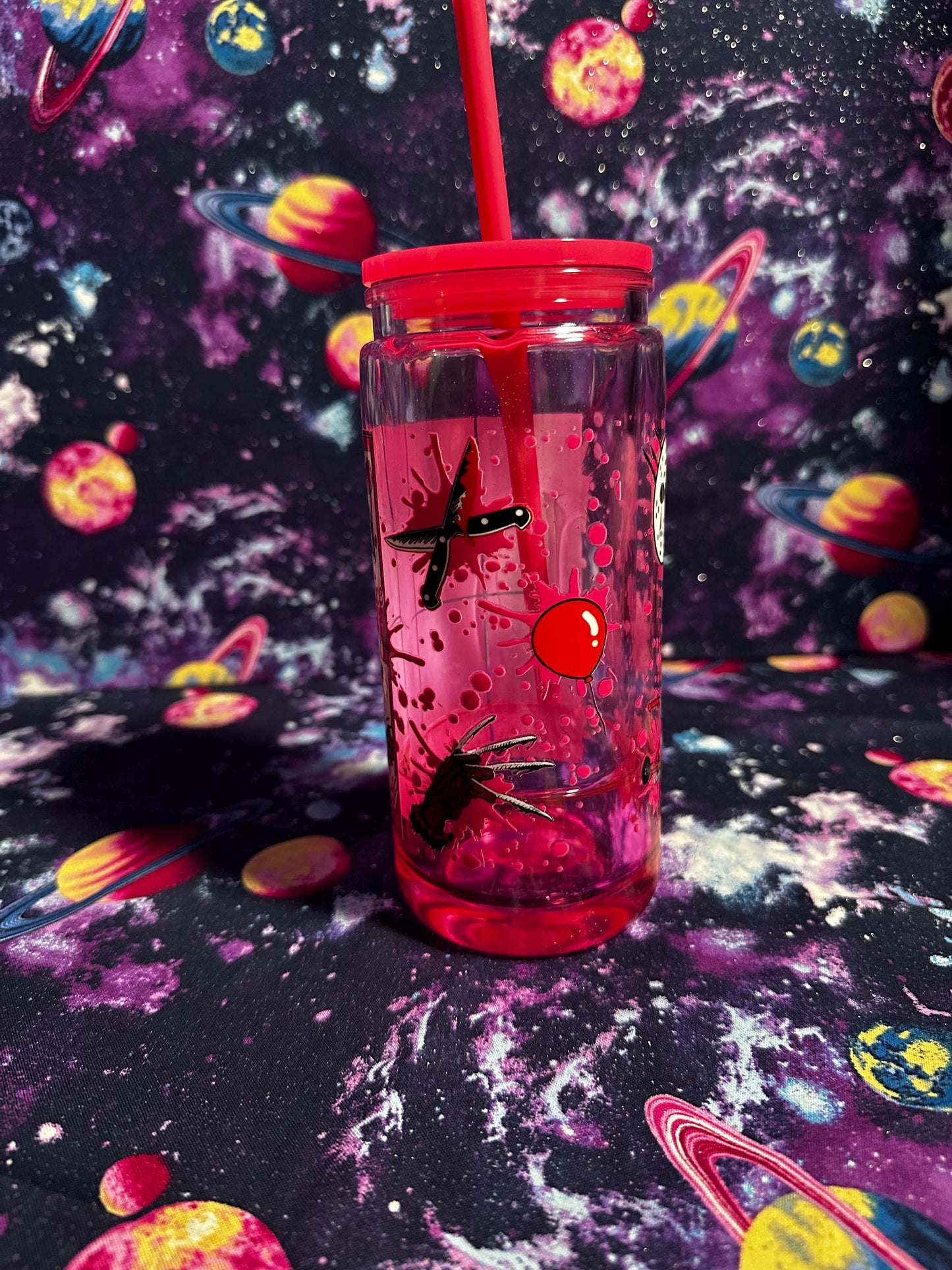 Horror Stitch Cup | Killer Cute Snowglobe Tumbler | Jason Freddy Ghostface Inspired Cup | Horror Gift | Dye & Design